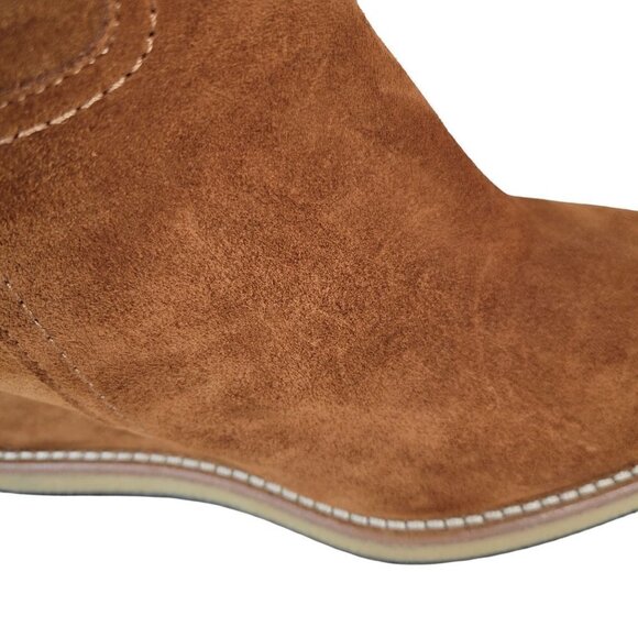 Made In Italy Suede Knee high Tall Long Wedge Heeled Boots Cognac | US 9 EU 39 - Picture 12 of 16